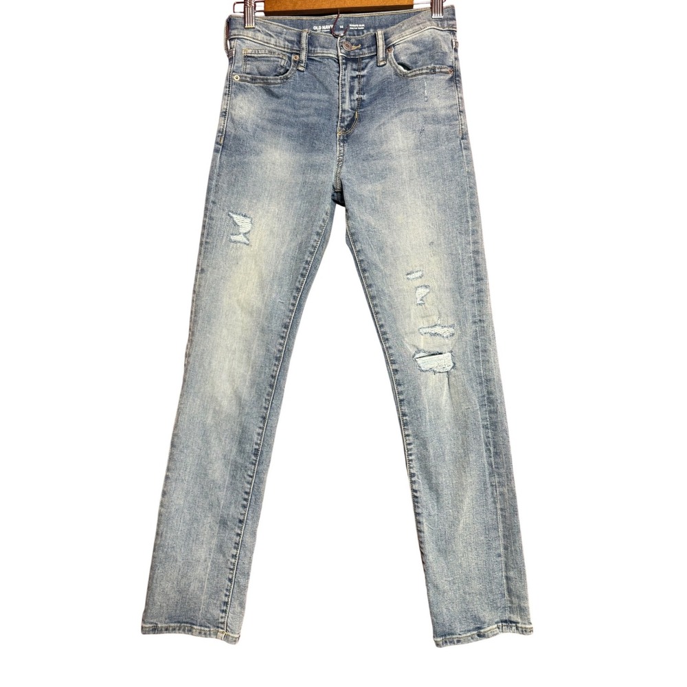Old Navy Karate Slim Jeans 14 Light Wash Distressed‎ 360 Stretch Built-In Tough